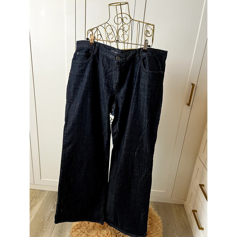 Michael Kors Blue Wide Leg Jeans Bedazzled MK Back Pocket Size 12